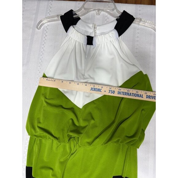 London Style Women's XS Chevron Color Block Maxi Dress Halter Neck Elastic Waist - Picture 5 of 11